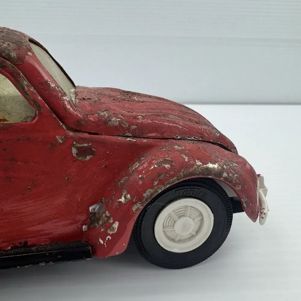 Vintage Tonka VW Bug Beetle Toy Car Red Distressed Metal Large Scale